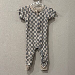 Goumi Blue and Creamy‎ Beige Checkered Kids Footie Size 12-18 Months